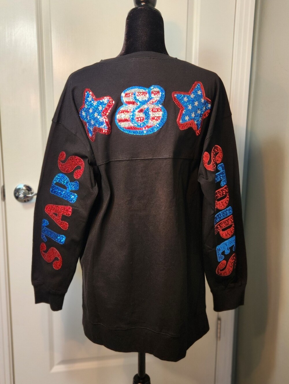 Black Longsleeve Patriotic Oversized Tee Shirt By Fantastic Fawn